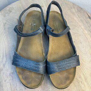 Naot Womens Size 41 10 Blue Leather Sandals with adjustable Straps & Rubber Sole